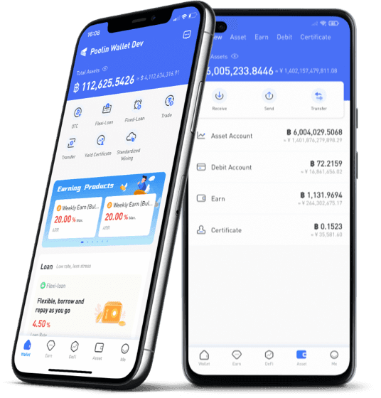 Poolin Wallet app shown on two phones